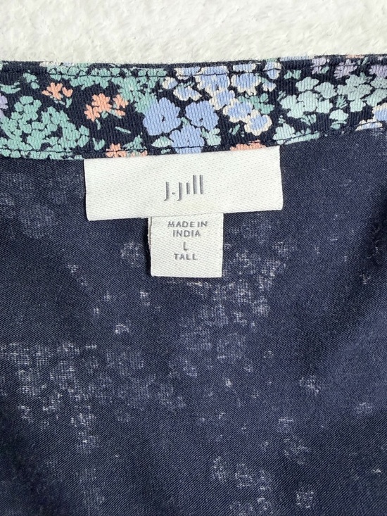 J. Jill Navy Ditsy Floral V-Neck Midi Dress Short Sleeve Tall L Cotton - Picture 5 of 7